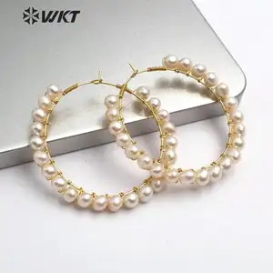 WT-E547 Natural Pearl Earring White Yellow Purple Color Round Pearl Earring Garland Shape Beautiful Earring Wedding Jewelry