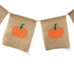 Cosecha calabaza Burlap Banner Garland Bunting divertido banderines para Halloween Thanksgiving día fiesta niños Decoración - Product Image 3