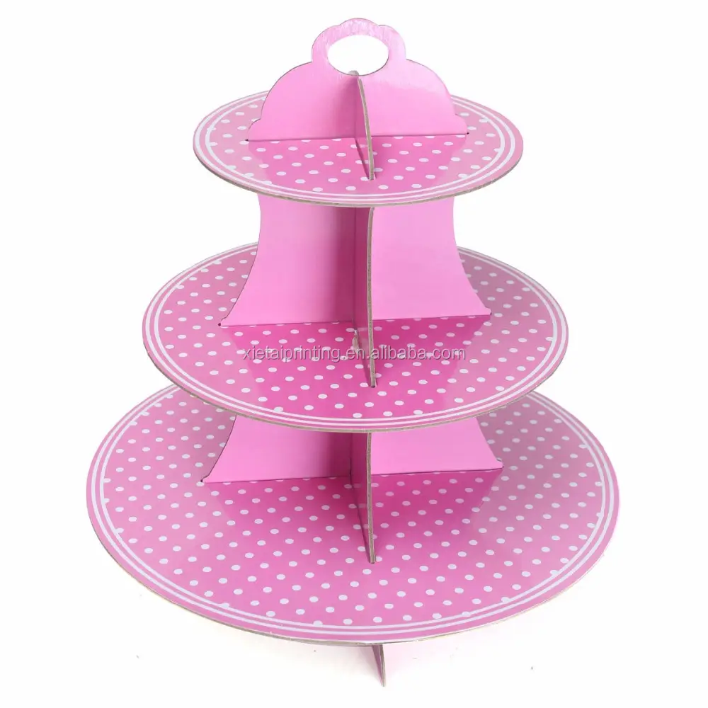 custom printing 3 tier white dot paper cake stands cupcake stand