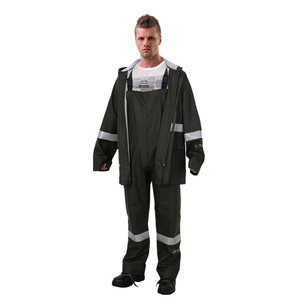 Ropa impermeable con capucha de PU con cinta reflectante alta impermeable con babero, pantalones, ropa de lluvia - Product Image 2
