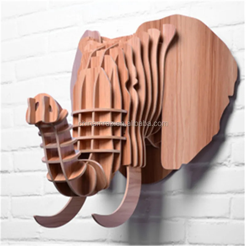 2023 en bois design créatif artisanat tête d'éléphant décoration de la maison décor mural
