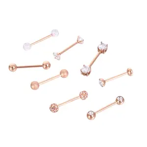 NUORO Rose Gold Titanium Steel Zircon Inlaid Barbell Lip/Rook Piercing Tongue Bar Chest Piercings Body Piercing Jewelry