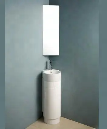 Moderno piccolo bagno antico mobile in legno bianco PVC angolo Design con piano di lavoro in ceramica e lavabo a specchio