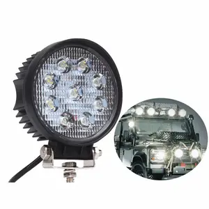 Lampu Kerja Led Truk/Offroad, Lampu Sorot Bulat/Sorot Banjir 27W 12V 24V untuk Truk/Offroad/4*4