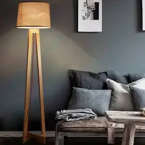 Tripé moderno de madeira, lâmpadas pendentes de madeira para tecido, corda de madeira