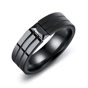 Perhiasan baja 316l mode cincin logam hitam desain bagus untuk jari grosir untuk pria wanita cincin baja tahan karat