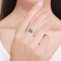 BAGREER SCR196 Coréen Vert Chanceux Quatre Feuilles CZ Pierre Double Ligne Trèfle Bague S925 Argent Dame Mode Bague Femmes Bijoux