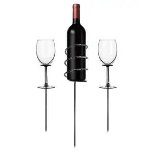 Heavy Duty Sticks Beverage Drink Bottle Stake Wine Glass Holders For Outdoor Picnic