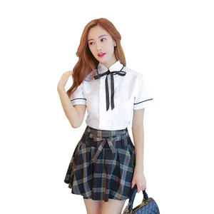 Uniforme de escuela secundaria coreana para adolescentes, chaleco, suéter, traje, falda a cuadros personalizada