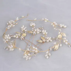 Accessori da sposa abito foglia fascino capelli vite perni per capelli Set perla sposa fascia per capelli