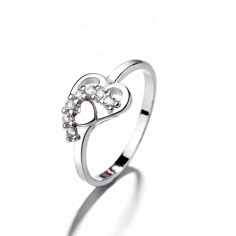 Nieuwste Ontwerp Cz Hart Sieraden 925 Sterling Zilveren Ring Licht Gewicht Ring