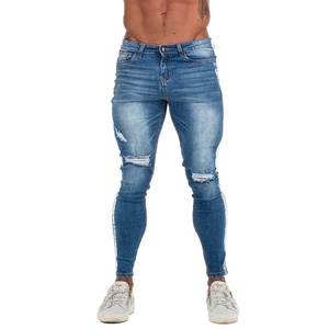 Jeans pour hommes skinny déchirés à <span class=keywords><strong>genoux</strong></span> coupés, jeans patchwork délavés pour hommes en usine de jeans, vente chaude - Product Image 2