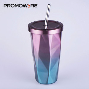 Kim Cương Sáng Bóng Thép Không Gỉ Du Lịch Cốc Cà Phê Với Rơm Nắp Thép Không Gỉ Đặc Biệt Cốc Cà Phê Độc Đáo 16 Oz Tùy Chỉnh Hình Dạng Sliver - Product Image 2