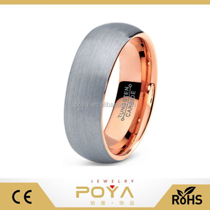 POYA Joyería 7mm para Mujeres de Los Hombres de Tungsteno Anillo de Matrimonio, Ajuste cómodo, 18 <span class=keywords><strong>K</strong></span> Rose Plateó el Metal Con <span class=keywords><strong>Tapa</strong></span> Cepillado - Product Image 1