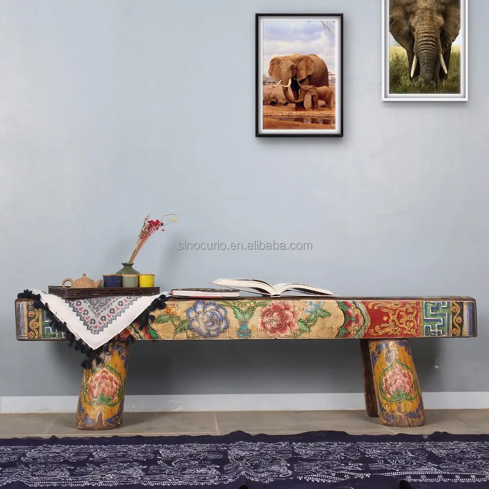 Chinese antieke massief houten kruk hand schilderen bench Bed kruk