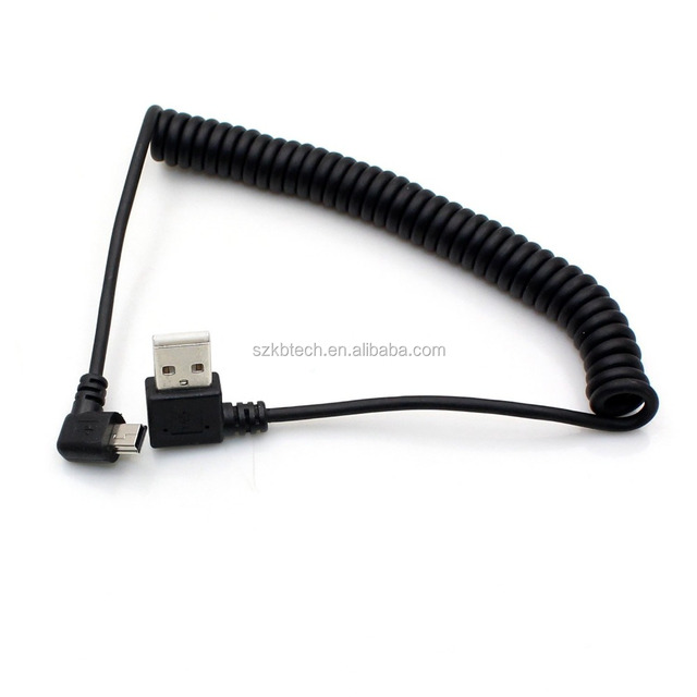 Coiled Mini USB Right Angled Sprial Cord USB 2.0 to Mini USB Charging Data Cable