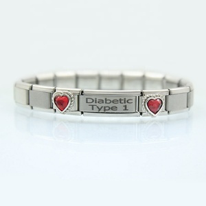 Bracelet à lien, 15mm, Super link, pierres de cœur rouge, alerte médicale au laser, diabète type 1, breloque italienne, 20mm