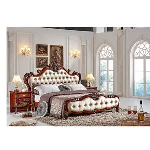 Antike hand geschnitzte Betten Luxus hochwertige Schlafzimmer möbel klassisches Leder bett