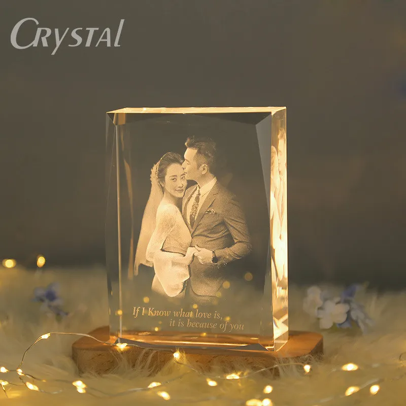 Personalised Crystal Laser Engraving Cube Etched 3D Photo Frame Glass for Memorial Anniversary Couples Gifts