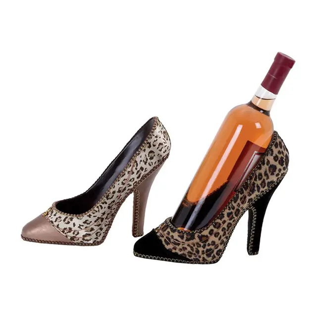 2023 nouveau design meilleur cadeau résine imprimé léopard talon haut chaussure porte-bouteille de vin avec service de couleur personnalisé