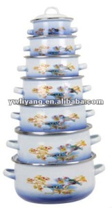 olla de cocina azul increíble fondo negro con la tapa del esmalte set 7 piezas - Product Image 1