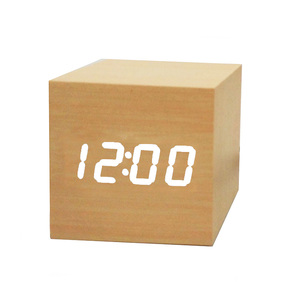 <strong>USB</strong> Power Voice Controlled MDF Wooden Cube Shape <strong>Digital</strong> <strong>LED</strong> Clock <strong>Calendar</strong> - Product Image 1