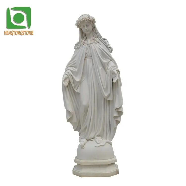 Estatua de mármol blanco, tamaño real, Virgen María