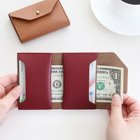 YY dompet kartu bisnis kulit PU remaja, dompet kancing penutup kulit PU untuk remaja