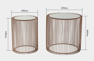 Nordic <strong>Small</strong> Metal Wire Copper Painting Nesting Round End Coffee <strong>Table</strong> with <strong>Glass</strong> Top Set - Product Image 5