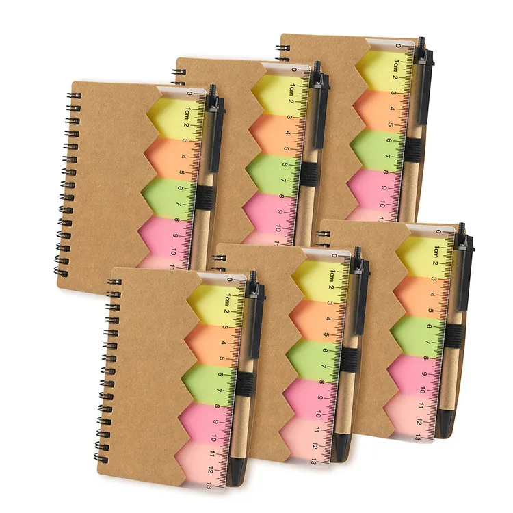 Novità combinata multi funzionale a spirale notebook notepad con nota adesiva e penna