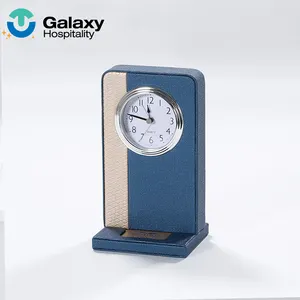 Hotel Supplier Circular Hotel Desk Organizer Set Leather Alarm Clock