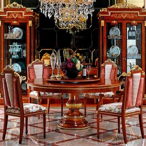 Italy <strong>Mahogany</strong> Royal Palace Antique Solid Wood Hand Made Round <strong>Dining</strong> Table with Lazy Susan and <strong>Chairs</strong> BF08-YBE38 - Product Image 1