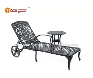 Chaise longue inclinable en aluminium style antique, fauteuil de pont avec roues