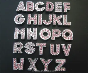 도매 8mm 패션 합금 보석 크리스탈 다채로운 편지 알파벳 슬라이드 매력 액세서리