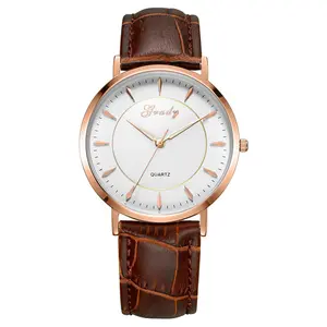 OEM men leather strap watches japan movt genuine leather band stainless steel back quartz watch