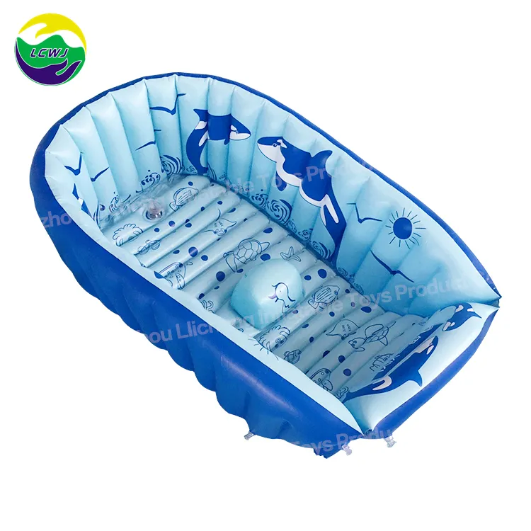 LC Small Inflatable Baby Bathtub Portable Air Swimming Pool Kid Infant Toddler Thick Foldable Shower Basin with Soft Cushion