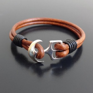I Prodotti più Venduti In Pelle Fatti A Mano In <span class=keywords><strong>Argento</strong></span> Anchor Marittimo Del Braccialetto Per Gli Uomini - Product Image 3