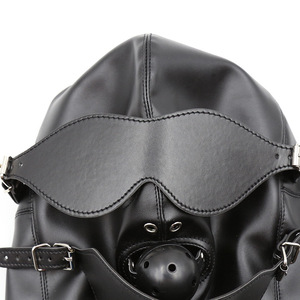 Leather Black Bondage Hood With <strong>Mouth</strong> Ball <strong>Gag</strong> Inside <strong>Sex</strong> Toy for Slave Play
