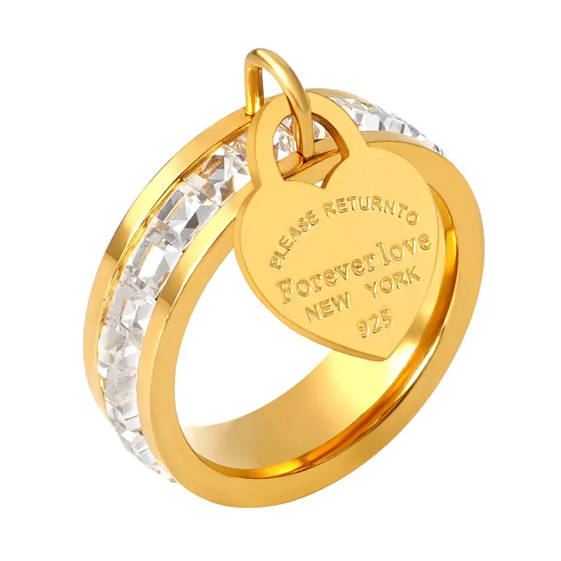 अंगूठी पुरुषों और महिलाओं के लिए फैक्टरी थोक मूल्य 18k सोने की थाली क्रिस्टल उंगली आदमी युगल के छल्ले और चंद्रमा स्टेनलेस स्टील सोने की अंगूठी