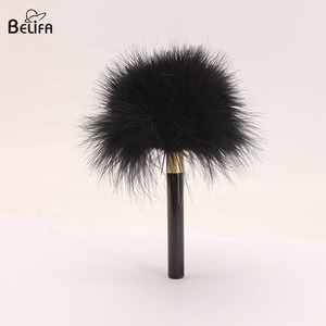 Belifa private label nero turchia piuma dei capelli cipria in polvere spazzola di trucco con acrilico di alta qualità maniglia - Product Image 1