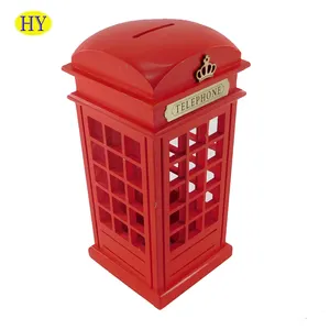 wholesale custom telephone booth shape MDF wood coin money box piggy bank