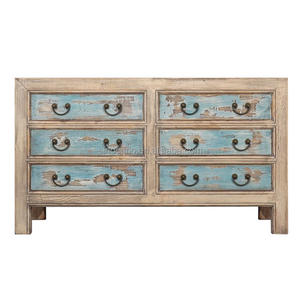 Luckywind White <strong>Vintage</strong> Rustic Chinese Style Solid Wood Living Room Antique Cabinet Buffet <strong>Sideboard</strong> with Drawers - Product Image 1