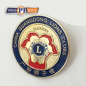 PinsBack enamel pin badge for lions clubs 1.5" enamel pin gold plated -customized cutout shape