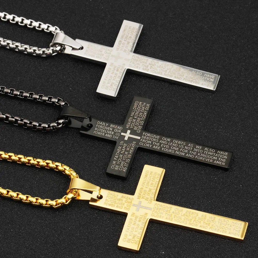 Kostenlose probe hohe qualität HipHop Schriftzug Anhänger elegante Jesus Kreuz Edelstahl Halskette schmuck für männliche