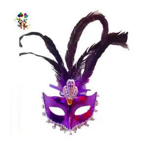 Cheap Plastic Venetian Party Purple Color Masquerade Mardi Gras Feather Masks HPC-2679