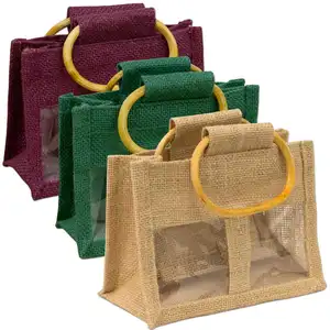 Wholesale Bulk Custom Promotional Two Tone Small Jute Wedding Tote Gift Bags