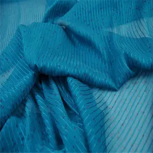 Mavi renk nedensel tarzı hazır mal giysi için buruşuk şifon nokta desen metalik Lurex ipek kumaş