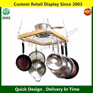 Pop de la cocina de los cocineros de 18-8 estándar de montaje en techo de madera estante del pote, Ym1-304 - Product Image 1