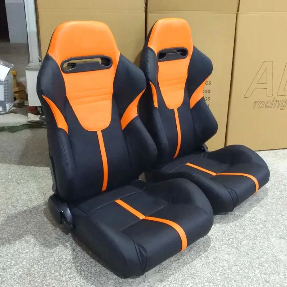 Оранжевое гоночное сиденье, кожаное сиденье для универсального использования для взрослых, регулируемое кожаное гоночное сиденье для автомобиля JBR1010
