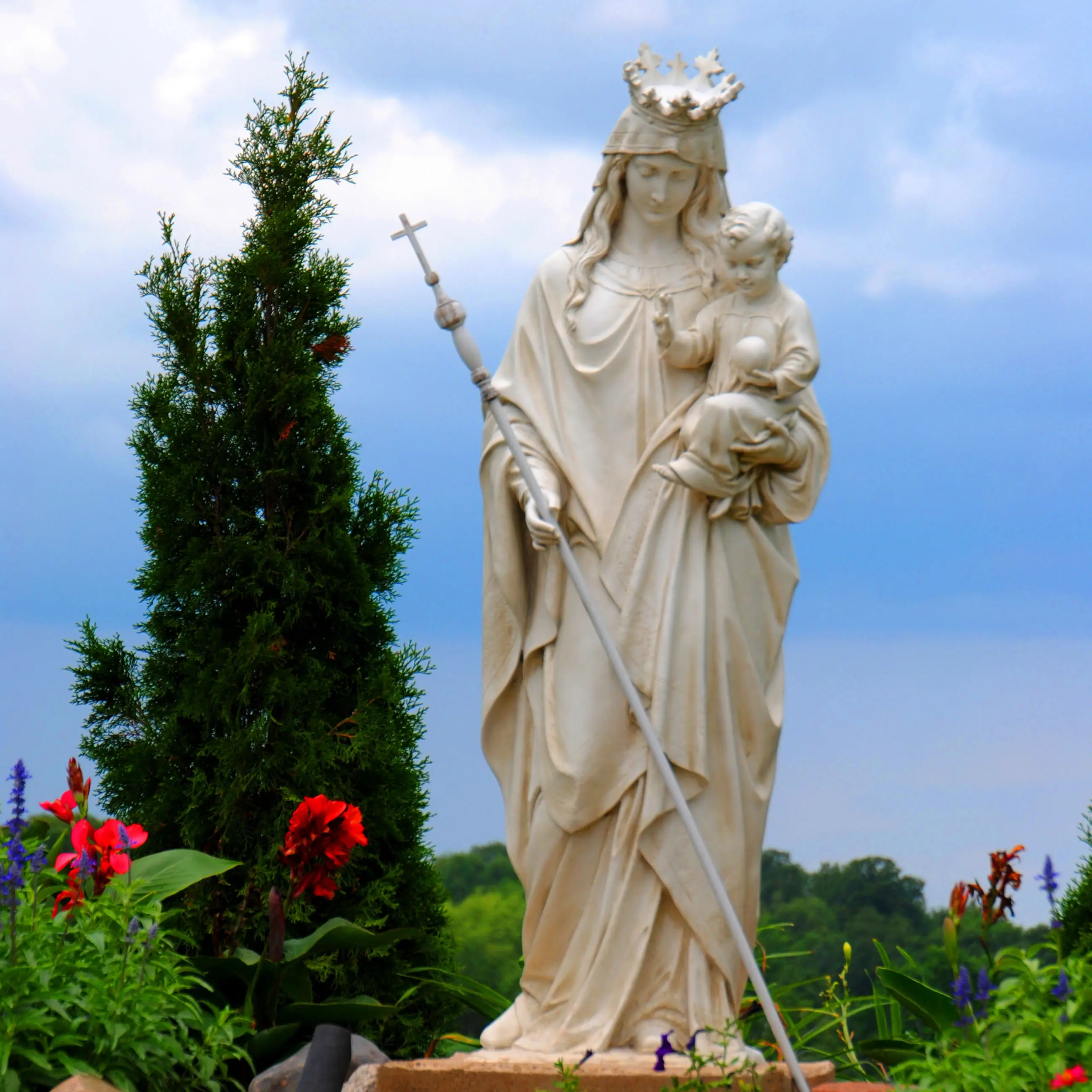 Statue de la vierge marie marbrée, résine, avec jésus-bébé, décoration de l'université